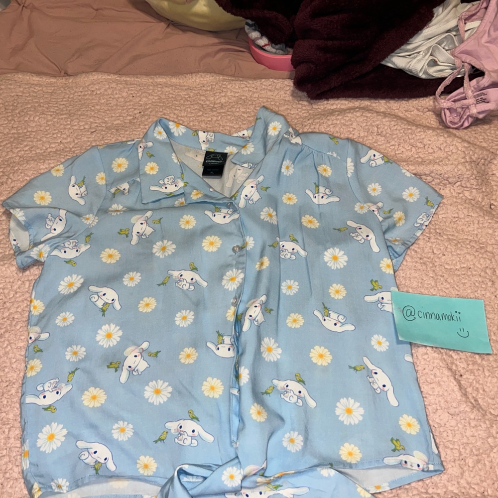 Blue Cinnamoroll Flower Button Up Crop Top